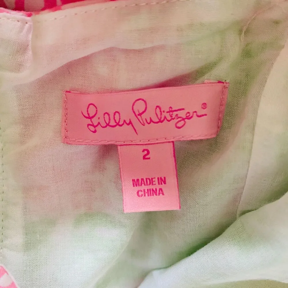 Lilly Pulitzer McCallum Limeade Cheat Ya Pink Green Tie Back Mini Sundress Sz 2 - Picture 6 of 11